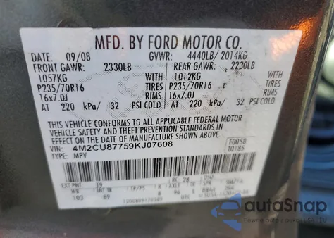 2009 Mercury Mariner Premier из США, поврежденный, VIN 4M2CU87759KJ07608